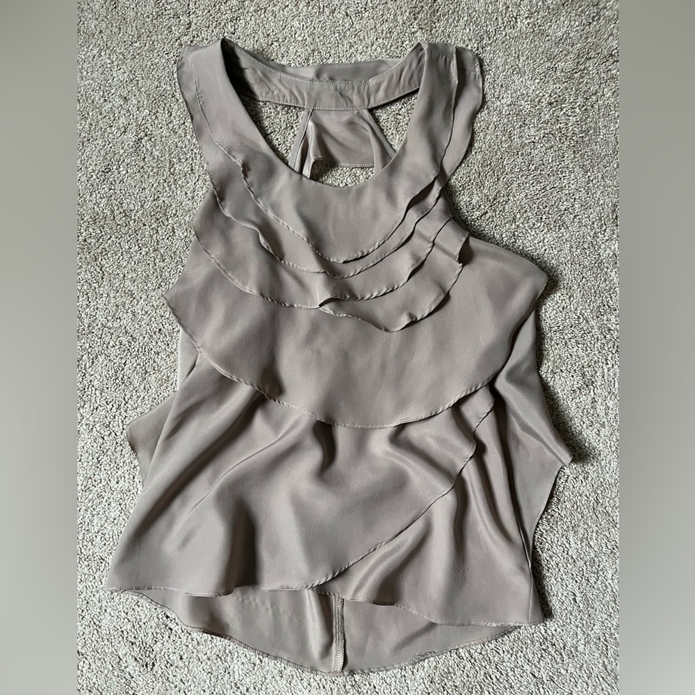 Ruffled open back Akira blouse taupe size S